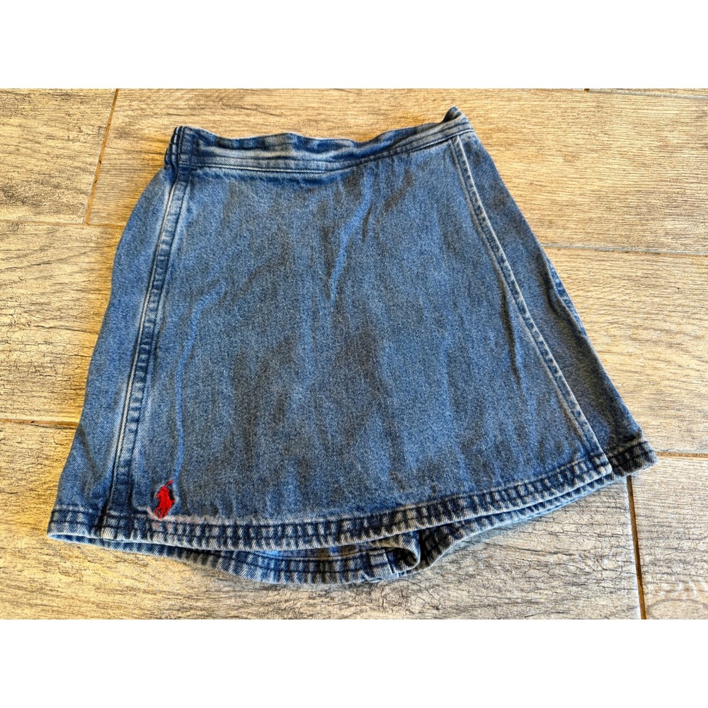 Ralph Lauren Denim Skort 6X Girls Shorts Skirt Vintage Denim Jean 80s 90s Wrap
